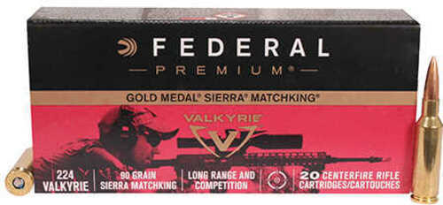 224 <span style="font-weight:bolder; ">Valkyrie</span> 20 Rounds Ammunition Federal Cartridge 90 Grain Sierra Match King